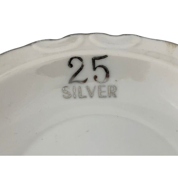 Vinage 25th Silver Anniversary Trinket Dish Porcelain Silver Trim 4.5" - Picture 4 of 7